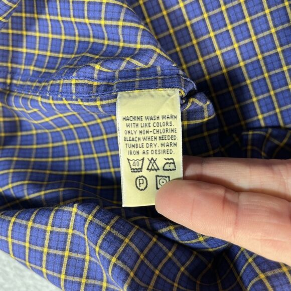 Eddie Bauer Button-Down Shirt Men’s Large Blue Yellow Windowpane Plaid LS - Picture 9 of 13
